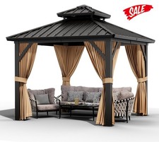 10x10 FT Hardtop Gazebo,Galvanized Aluminum Framed Double Roof Netting & Curtain Gazebo price