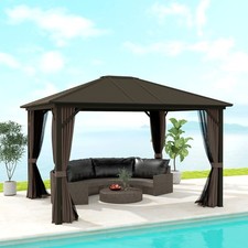 10'x12' Hardtop Gazebo, Mesh, Curtains, Steel Slat Canopy Outdoor Events Coffee Gazebo price