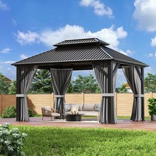 10  x 12 ft Hardtop Gazebo with Nettings and Curtains, Steel Double Roof Gazebo Gazebo price