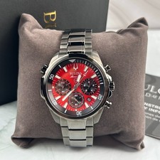 Bulova Marine Star 98B350 Red Dial Gray Band Chronograph Men's Quartz Watch 43MM Wristwatches price