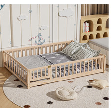 Triple Tree Montessori Full Floor Bed Frame for Toddlers with Wooden Fence and Baby Bed price