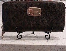 Michael Kors Brown Signature Zip-Around Wallet for Women, ID Window, Cards, Women's Card Holder price