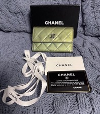 Authentic Chanel Metallic Green Patent Leather Card Holder Wallet CC Women's Card Holder price