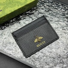 GG Black Pebbled Leather Animalier Bee Card Case Wallet Women's Card Holder price