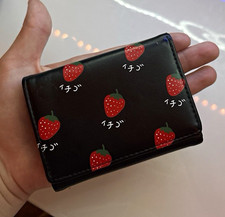 TAOMICHIC Women's Strawberry Print Folding Wallet Credit Card Holder Black Pink Women's Card Holder price
