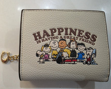 Coach Peanuts Snoopy Happiness Snap Bifold Wallet Credit Card Holder Beige Brown Women's Card Holder price