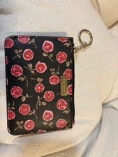 kate spade new york Floral Zip Card Holder Wallet w/ Key Ring, Black/Pink/Red Women's Card Holder price