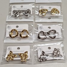 Stainless Steel 316l Post Earrings 6 Pairs Butterflies and Hearts New In Package Gold Earrings price
