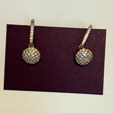 Rose Gold Tone Pavé White Simulated Crystal Rhinestone Round Disc Drop Leverback Gold Earrings price
