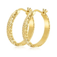 14K Yellow Gold Hoop Earrings for Women 4.4mm*25mm Trendy Diamond Cut Texture... Gold Earrings price
