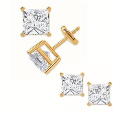 Golden Silvery Moissanite Stud Earrings 0.5CT 1CT 1.5CT 2CT Pair Gold Earrings price