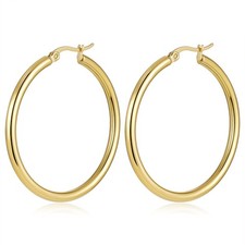 14K Real Solid Yellow Gold Shiny Polished Round Creole Hoop Earrings All Sizes Gold Earrings price