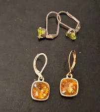 Lot Of 2 Leverback Dangle/Drop Earrings Orange Crystal Square Bezel Gold Earrings price
