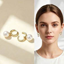 Gold Hoop Pearl Earrings Minimalist Dangle Huggie Earrings for Women Gold Earrings price