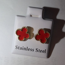 Red Flower Stud Earrings Stainless Steel Gold Tone Butterfly Back Closure Gold Earrings price