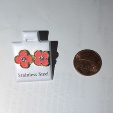 Pink Flower Stud Earrings Stainless Steel Gold Tone Butterfly Back Gold Earrings price