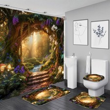 4 Pcs Enchanted Forest Shower Curtain Set Nature Garden Bathroom Sets with Showe Shower / Bathroom Curtain price