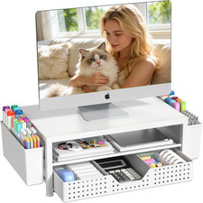 2-Tier Monitor Stand Riser w/ Drawer & Pen Holders Organizer for Office White Monitor Accessories price