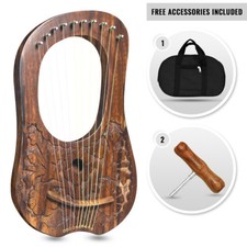 Lyre Harp 10 Metal Strings- Engraved Floral Design with Bag & Tuning Key String Instruments price