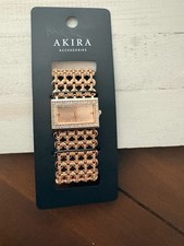 Akira Accessories Rose Gold Tone Rectangular Crystal Bezel Quartz Bracelet Watch Watch and Bracelet Accessory price