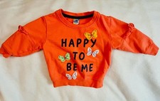 Kidistan Baby Girl Orange Sweatshirt with Happy To Be Me Slogan and Butterfly Gr Baby Sweatshirt price