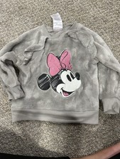 Disney Minnie Mouse Girls 2T Gray Faux Fur Pullover Sweatshirt Crew Glitter Baby Sweatshirt price