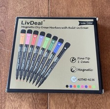 NEW 2 SETS of 8 LivDeal Magnetic Dry Erase Markers, Built In Eraser, Fine Built-in Sets price