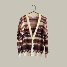 Vintage Aggio Geometric Knit Cardigan Sweater Mens Large Earth Tone Southwestern Men's Sweater & Cardigan & Knitwear price