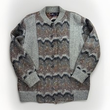 LeRoy Knitwear Cardigan Sweater Mens Large Grey Zigzag Chevron Vintage Men's Sweater & Cardigan & Knitwear price