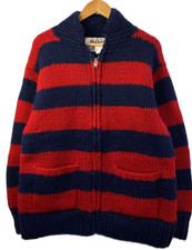 Kanata Cowichan Sweater Striped Block Stripe Knit Jacket Vintage Red Navy Blue L Men's Sweater & Cardigan & Knitwear price