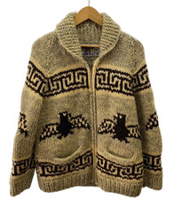 Kanata Cowichan Sweater Thunderbird Eagle Geometric Knit Jacket VTG Zip Beige M Men's Sweater & Cardigan & Knitwear price