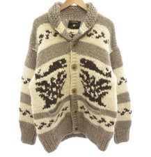 KISITAU Vintage Cowichan Jacket Eagle Whale Wood Button Canada Hand Knit Beige Men's Sweater & Cardigan & Knitwear price