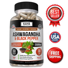 Ashwagandha Capsules 60ct 1300mg Supplement w/ Black Pepper Root Powder Organic Products price