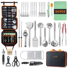 Camping Cooking Utensils Set 34 PCS Camp Kitchen Cookware Kit with Organizer ... Camping Kitchen price