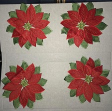 NWOT 4 Poinsetta Round Embroidery Place mats, Teapot, Coffee 13" Dollie Placemat price