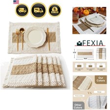 Boho Placemat Set of 6 Natural Cotton Burlap Farmhouse Style Table Decor Placemat price