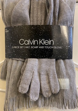 Calvin Klein Unisex Baby 3-Piece Solid Knit Set: Hat Scarf Touch Gloves Gray Baby Gloves & Scarf price