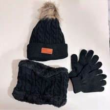 Shein 3-Piece Baby Winter Knitted Hat, Scarf & Gloves Set in Black Size 1-5 Yrs Baby Gloves & Scarf price