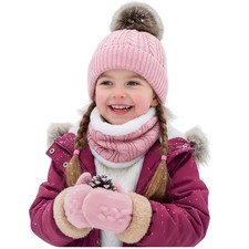 Kids Hat Gloves Scarf Set Girls Toddler Baby Winter Warm Small, Age 1-5 Pink Baby Gloves & Scarf price