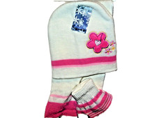 Baby Set Toboggan, Gloves and  Scarf, White/ Pink Flower  Polyester/Cotton  New Baby Gloves & Scarf price
