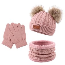 Baby Beanie Fall Winter Knit Hat Scarf Glove Set Pompom Beanie Hat Fleece Nec... Baby Gloves & Scarf price