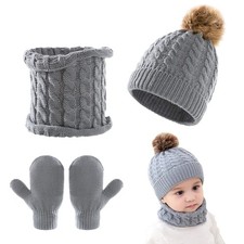 3Pcs Baby Beanie Hat Scarf Gloves Set Infant Knitted Cap Winter Warm Gloves T... Baby Gloves & Scarf price