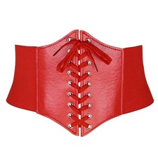 Women Elastic Wide Band Tied Waspie Corset Waist Cincher Belt,Red Corset & Waist Band price