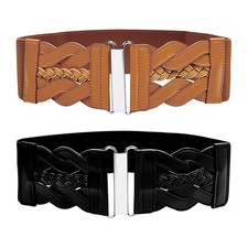Women Retro Woven Elastic Wide Belt Stretch Corset Waist Band for Dresses Suits Corset & Waist Band price