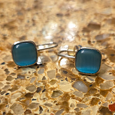 Men's Silver Tone Metal Blue Square Bullet Back Cufflinks Pair Cufflinks price