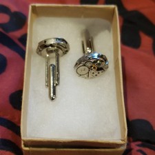 Men’s Silver Round Metal Bullet Back Cufflinks Steampunk Gear Watch Face Cufflinks price