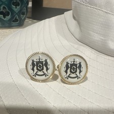 Round Gold Plated Enamel Heraldic Crest T-Bar Men's Cufflinks White/Black Cufflinks price