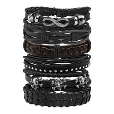 Manfnee 6PCS Braided Faux Leather Bracelet Punk Cuff Wrap Bracelets for Men... Cufflinks price
