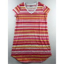 Lauren Ralph Lauren Womens Pink Orange Striped Cotton V-Neck Nightgown Medium Nightgown & Pajamas price