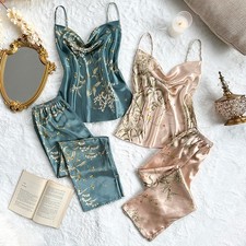 Women's 2Pcs Sexy Summer Pajamas Set Imitation Silk Backless Slip Dress V-Neck Nightgown & Pajamas price